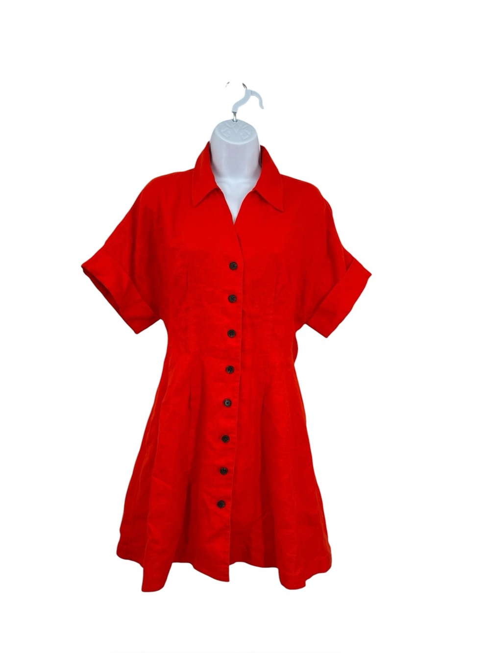Madewell The Perry Mini Shirt Dress 100% Linen In Bright Flame Size S